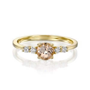 Anillo de Morganita y Diamante, Anillo de Compromiso Delicado, Anillo de Compromiso Alternativo, Anillo de Compromiso De Morganita