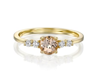 Morganite and Diamond Ring, Delicate Engagement Ring, Alternative Engagement Ring, Morganite Engagement Ring