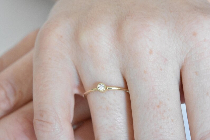Small Diamond Ring Bezel Diamond Ring Dainty Diamond Ring Alternative Engagement Ring Thin Diamond Band