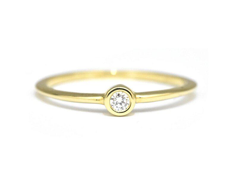 Small Diamond Ring Bezel Diamond Ring Dainty Diamond Ring Alternative Engagement Ring Thin Diamond Band