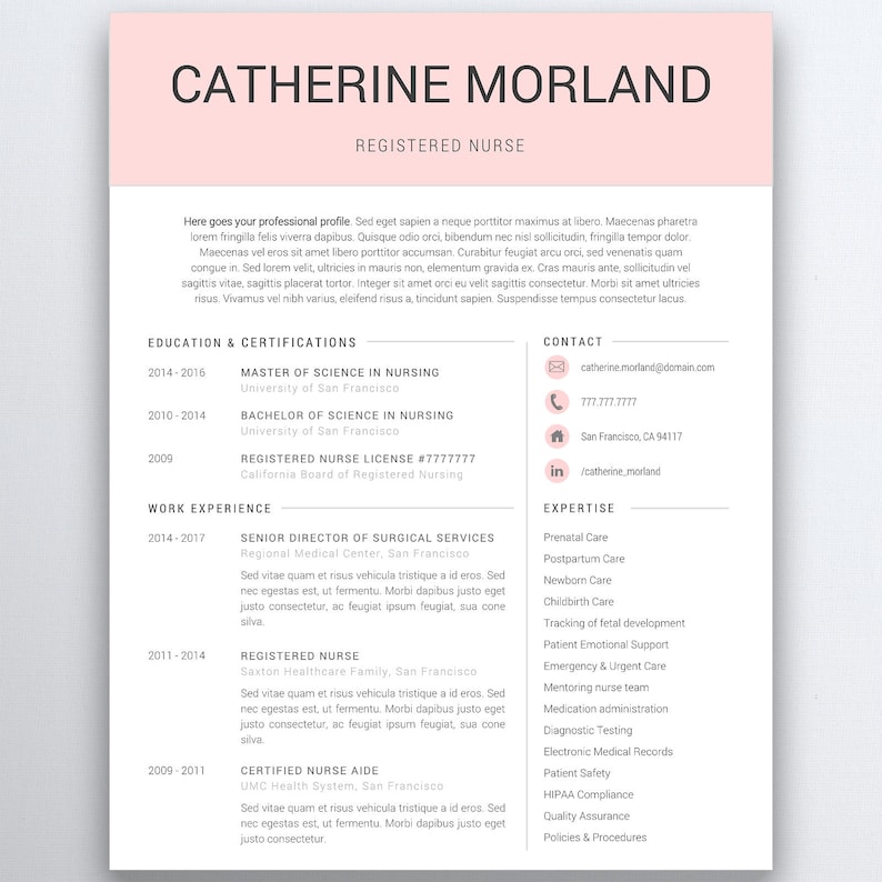 Nurse Resume Template 5 Pages Nursing Resume Template Etsy