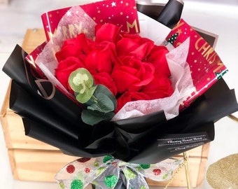 Christmas Themed Red Soap Rose Bouquet