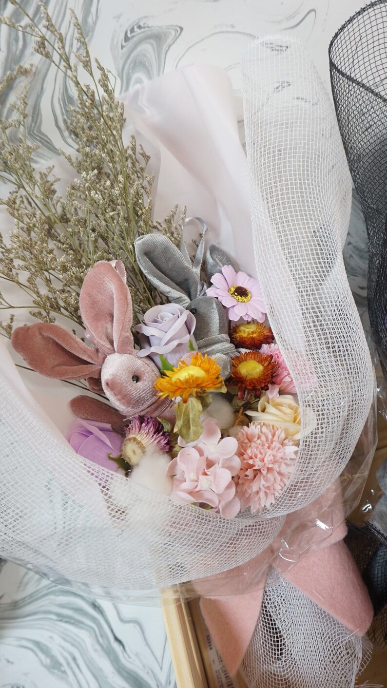 Dried Natural Flowers Rabbit Bunny Bouquet Etsy