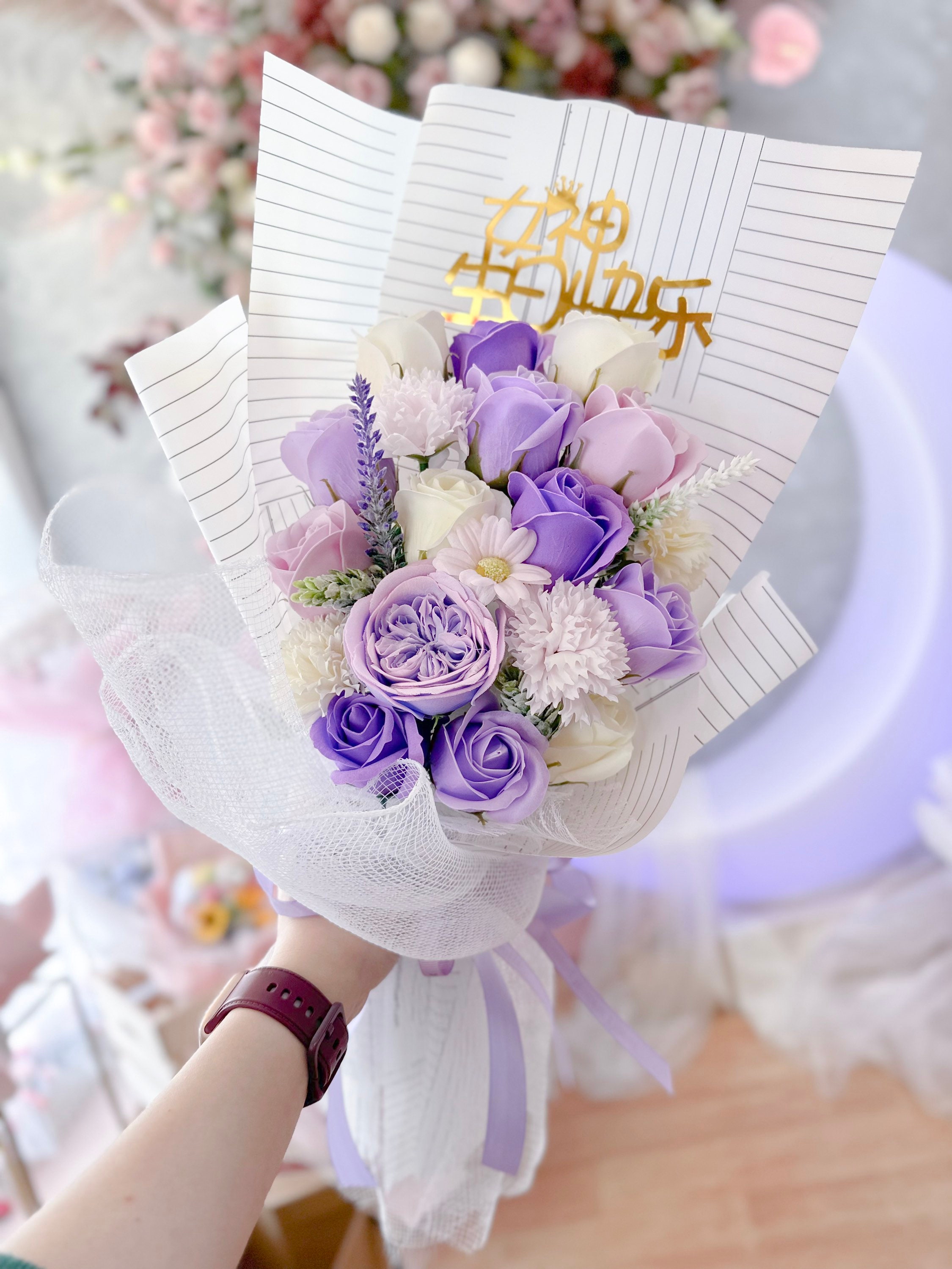 5pcs Flower Bouquet Wrapping Paper, Korean Style Floral Border Gold Edge  Cellophane, Frosted Paper