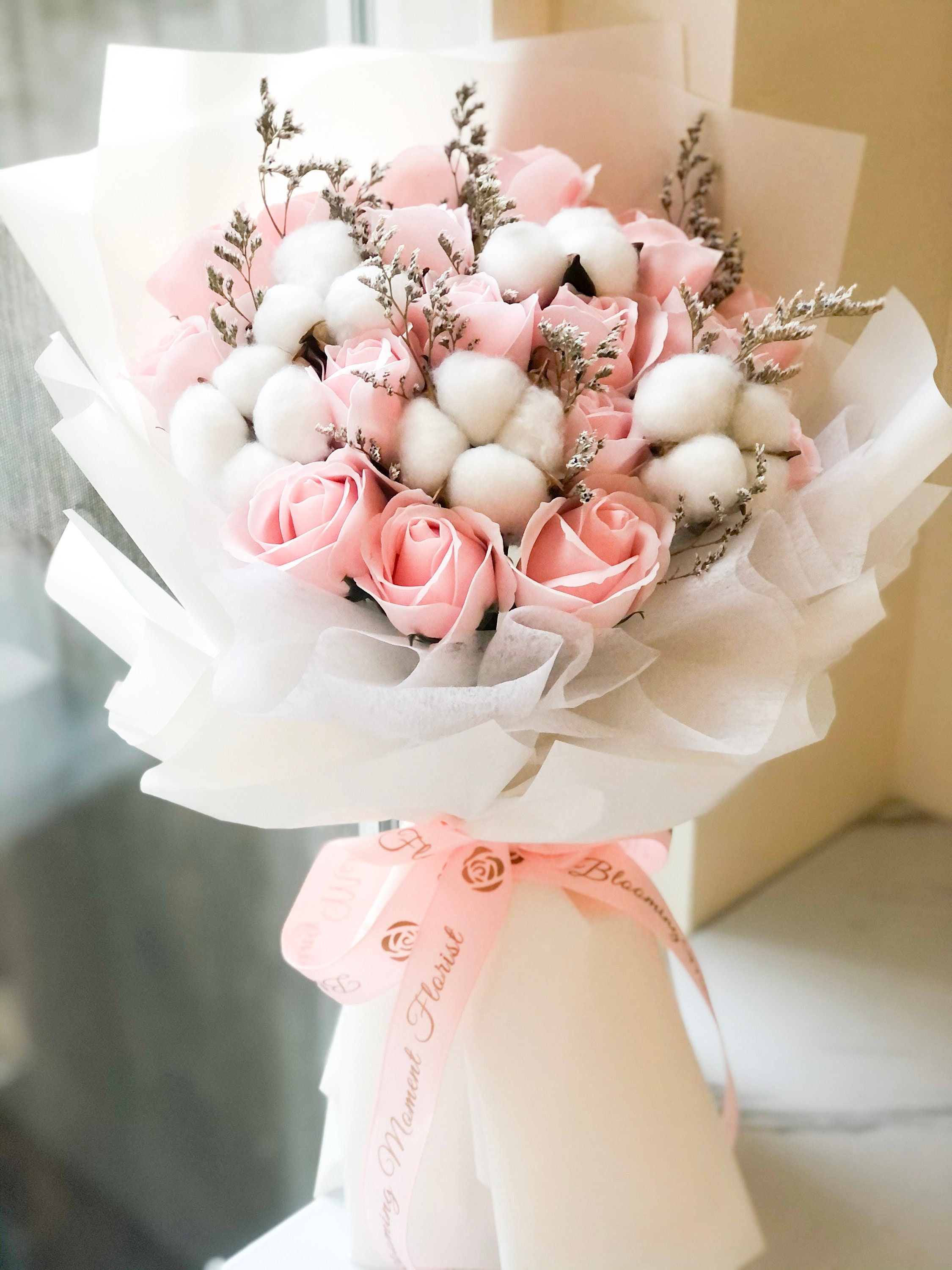Mini Cotton Bouquet (Pink)  Flower bouquet diy, Floral gifts, Cotton  bouquet