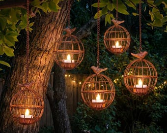 Solar Birdcage Lantern Outdoor, Hanging Chandelier Light, Waterproof Garden Patio Decor