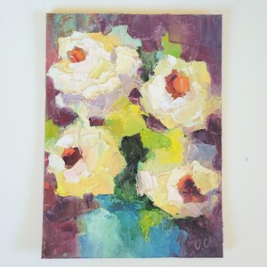 Abstract Flowers Floral Oil Painting 5 by 7'' Original Art  Impasto Flowers Semi Abstract painting