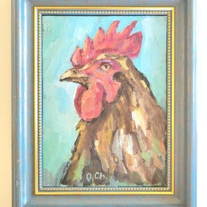 Rooster Animal Painting 4 by 6&#39;&#39; Oil Painting Original Artwork