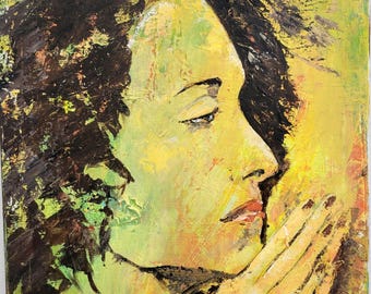 Original Woman Portrait, Expressive Acrylic Painting on Canvas (50x50 cm)