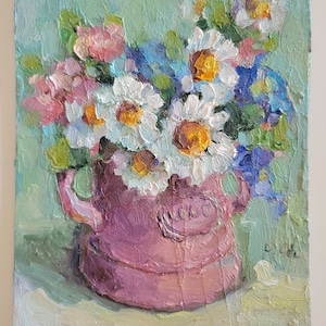 Flores silvestres. Pintura a óleo floral 6x8'', arte original, flores empastadas, pintura semi-abstrata.
