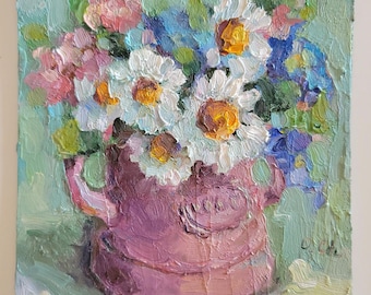 Wild flowers. Floral Oil Painting 6 by 8&#39;&#39; Original Art  Impasto Flowers Semi Abstract painting
