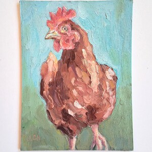 Chiken dier schilderij 6 x 8'' olieverfschilderij origineel kunstwerk