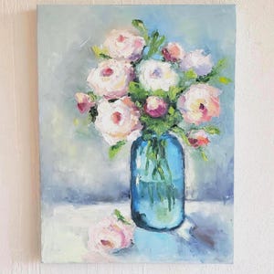 牡丹。花の油絵 12 x 15インチ オリジナルアート インパストフラワー 半抽象画