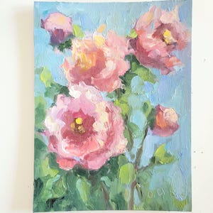 Peonie. Kwiatowy obraz olejny 6 na 8'' Oryginalna sztuka Impasto Kwiaty Półabstrakcyjny obraz