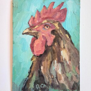 Haan dier schilderij 4 x 6'' olieverfschilderij origineel kunstwerk