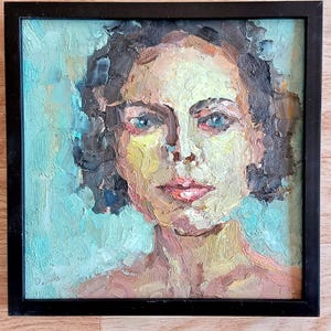 Kobieta Półabstrakcyjny portret Olejny Obraz Twarz kobiety Dzieło sztuki Portret Oryginalna sztuka Portret kobiety 8 na 8''