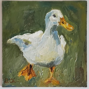 Rennende eend dier schilderij 7 x 7'' olieverfschilderij origineel kunstwerk