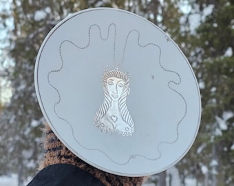 Stig Lindberg "Grazia" ceramic bowl with silver necklace painting of a woman from 1950s Gustavsberg