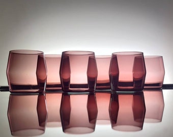 Iittala Timo Sarpaneva glass, set of six purple 7 Oz tumblers i-103, hand blown vintage drinking glass from 1950's Finland