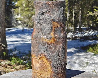 Vaso Bizen, capolavoro di Ken Fujiwara, ceramica artistica giapponese vintage.