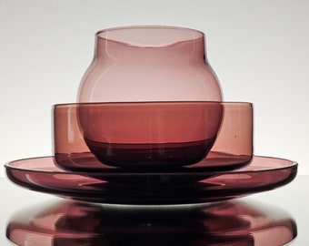 Timo Sarpaneva set of drinking glass, bowl and saucer plate 1950s Iittala tableware