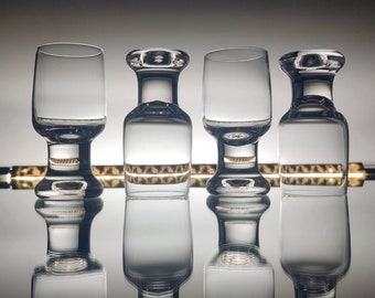 Tapio Wirkkala set of 4 &quot;Joiku&quot; shot glasses in original box, 1970s retro design glassware Finland