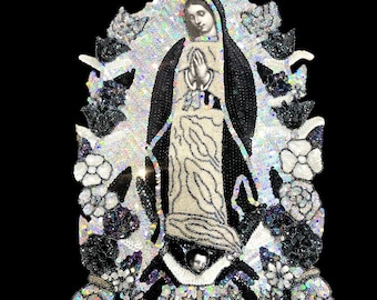 Large Image Our Lady of Guadalupe Sequin Applique La Virgen de Guadalupe en Lentejuela 18"X12.5"