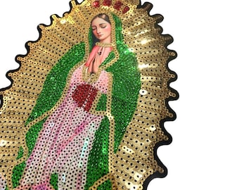Our Lady of Guadalupe Sequin Applique La Virgen de Guadalupe en Lentejuela 8.5"X5" Virgin of Guadalupe