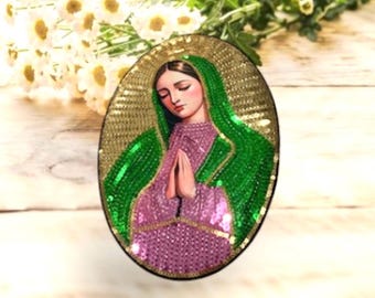 Our Lady of Guadalupe Sequin Applique La Virgen de Guadalupe en Lentejuela 9"X6" Virgin of Guadalupe
