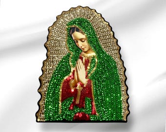 Our Lady of Guadalupe Sequin Applique La Virgen de Guadalupe en Lentejuela 8.5"X6" Praying Virgin of Guadalupe