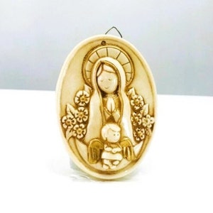 Virgin Mary 4.5&quot;X3.25&quot; | Our Lady of Guadalupe Round Plaster Figure Virgin | Virgen de Guadalupe en Pasta Ceramica Maddona