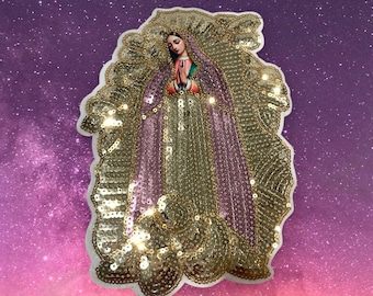 Our Lady of Guadalupe Sequin Applique La Virgen de Guadalupe en Lentejuela 8.5"X6" Virgin of Guadalupe Golden