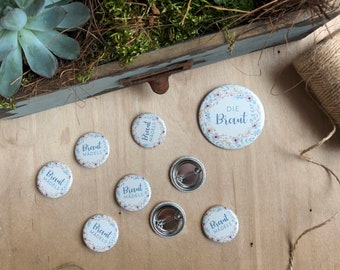 Braut-Button-Set mit Blumenkranz