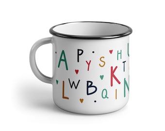 Emaille Tasse Buchstabensalat