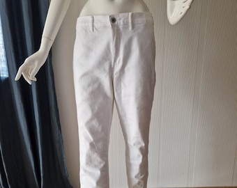vintage Femmes Blanc Élastique Maigre Cheville Denim Jeans Tous Les Jours Hippie Hipster Pantalon Boho Festival D'été Pantalon Capri Casual Taille M W32