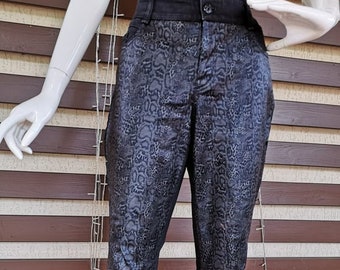 Women's 1990's Vintage Black Snake Print Jeans Style Rocker Everyday Trousers Elastic Pants Casual Grunge High Waist Fitted Skinny Size M