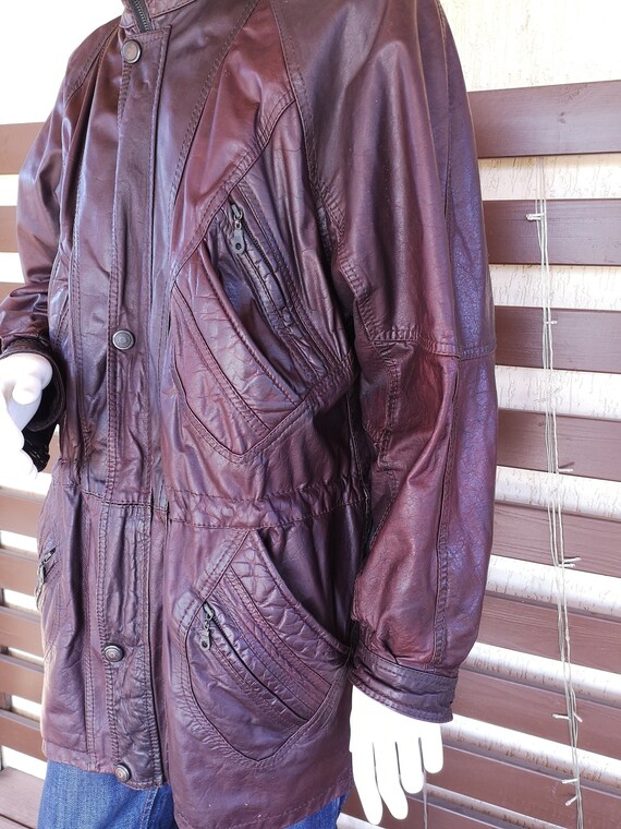 1980's Men's Vintage Brown Real Leather Jacket Bl… - image 5