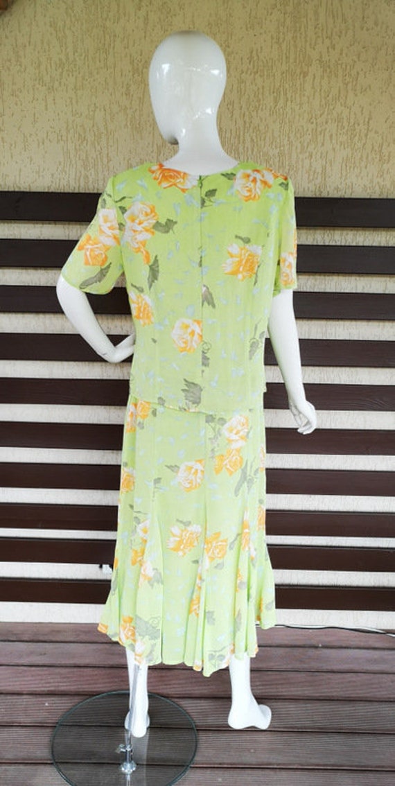 Retro Print Loose Long Sleeve Shirt Skirt Two-piece Suit