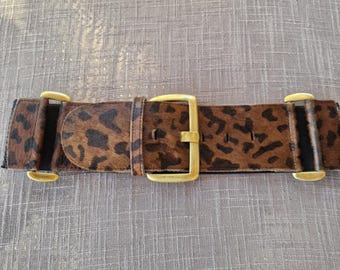 Retro Faux Fur Wide Leopard Print Black Elastic Cinch  display picture 1