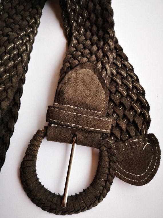 Women's Soft Braided Suede Leather Belt Khaki Moo… - image 3
