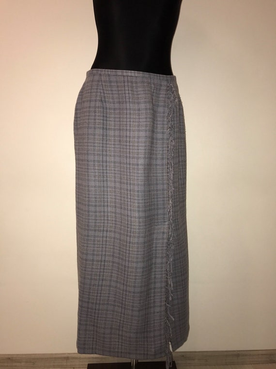 1970's Scarf Pleated Skirt Checkered Tartan Gray … - image 2