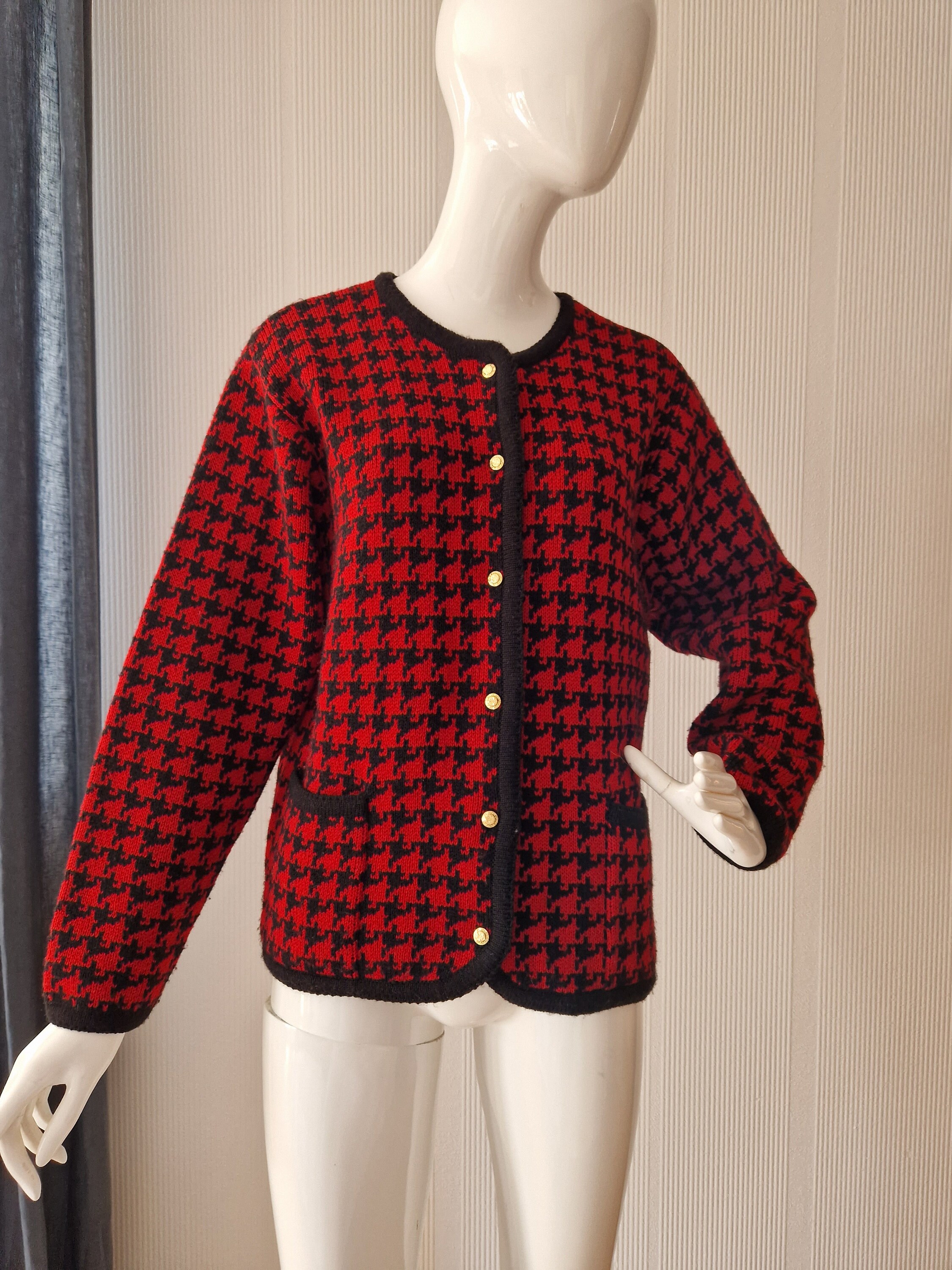 Green Houndstooth Chanel-style and Chanellook Jacket Pocket Cardigan