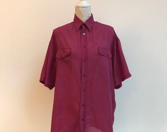 Herren Seidensommerhemd Kurzarm Herrenoberteil seidig, schlicht, lila Hemd, Knopfleiste, Hipster Chemise Hemd M/L Größe