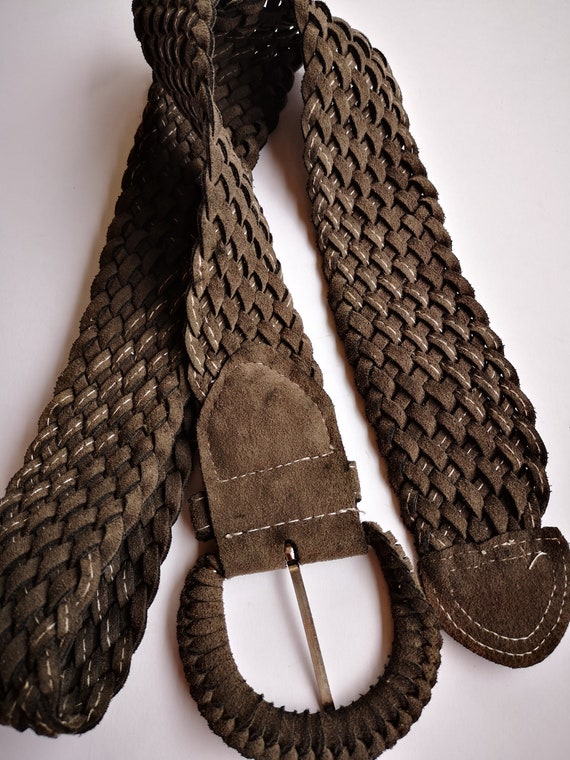 Women's Soft Braided Suede Leather Belt Khaki Moo… - image 2