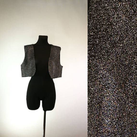 Women's 1990's Vest, Black Silver Shiny Vest, Cro… - image 1