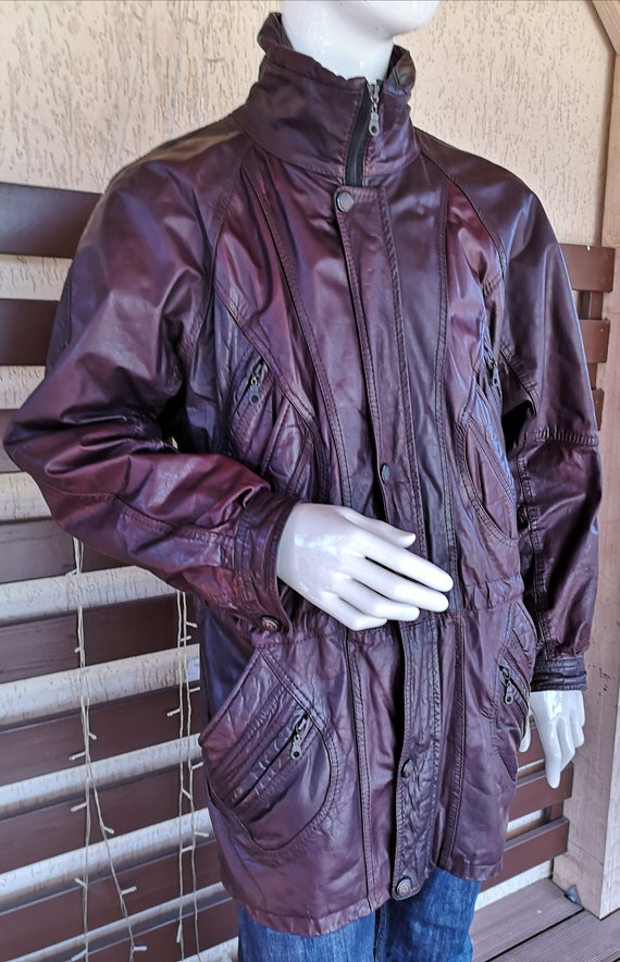 1980's Men's Vintage Brown Real Leather Jacket Bl… - image 1