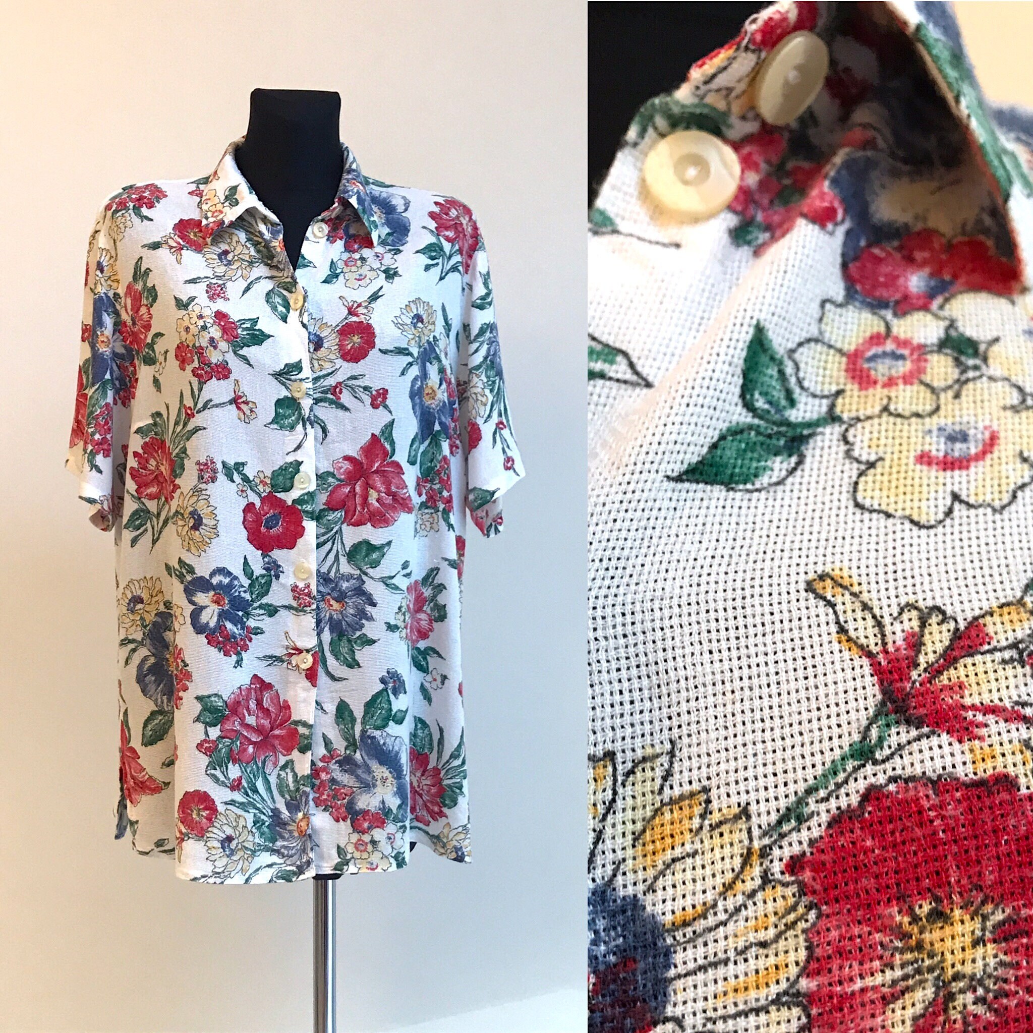Summer Shirt Short Sleeves Flower Print 