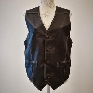 VIntage Leather Men Vest Brown Biker Vest Genuine Leather Vest Steampunk Waistcoat Buttons up Vest Country Western Motorcycle Vest