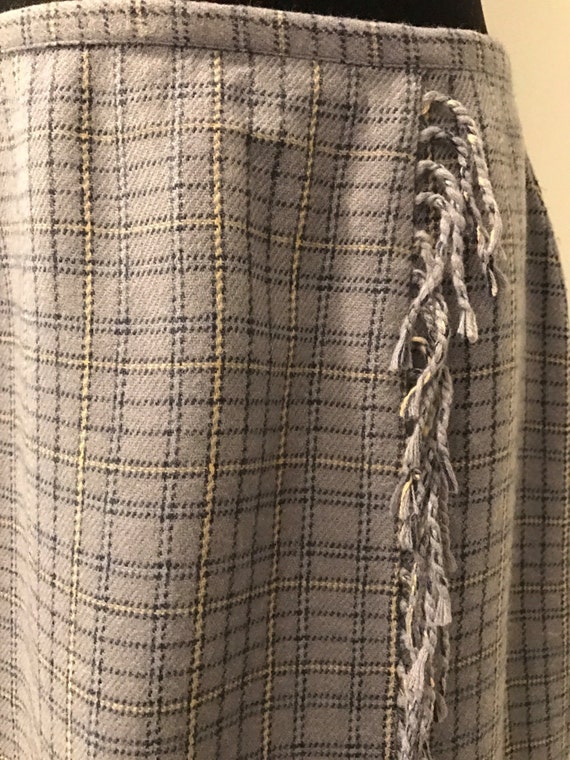 1970's Scarf Pleated Skirt Checkered Tartan Gray … - image 3