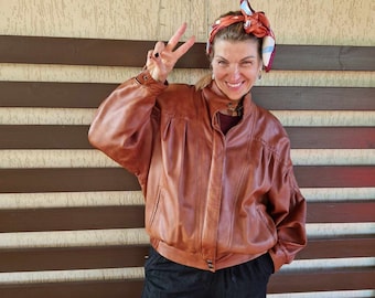 80s Orange Patchwork Bomber Jacket, Suede Oversized Jacket Size M